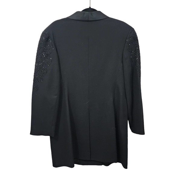 John Meyer Black Beaded Satin Wool Tuxedo Double-Breasted Jacket Blazer Size 12 - Picture 3 of 16